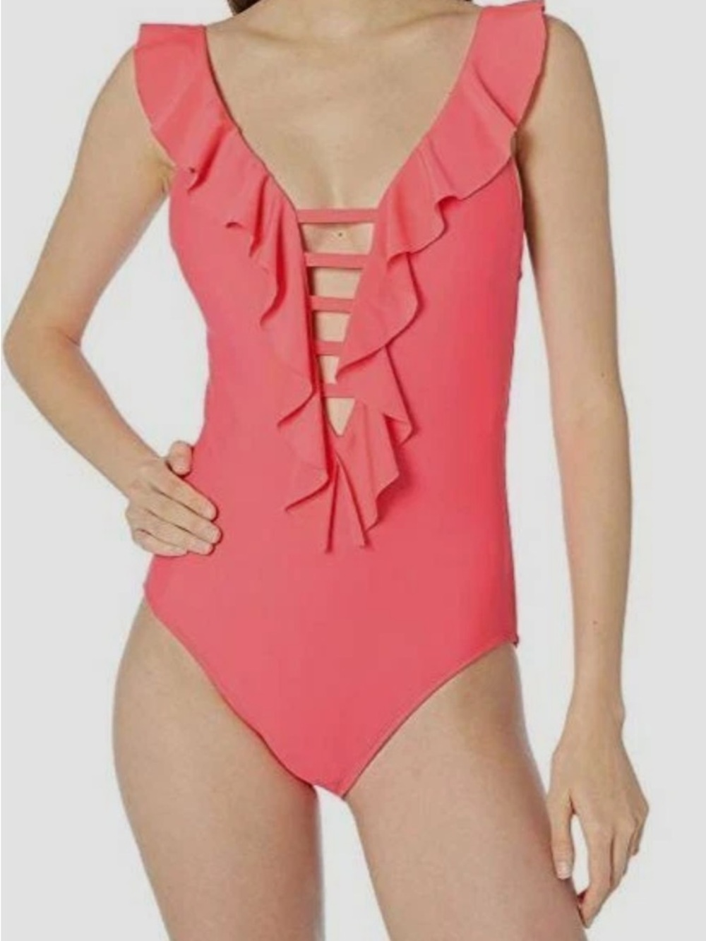 Lilly Pulitzer Coral Pink Ruffle Plunge One-Piece Swimsuit